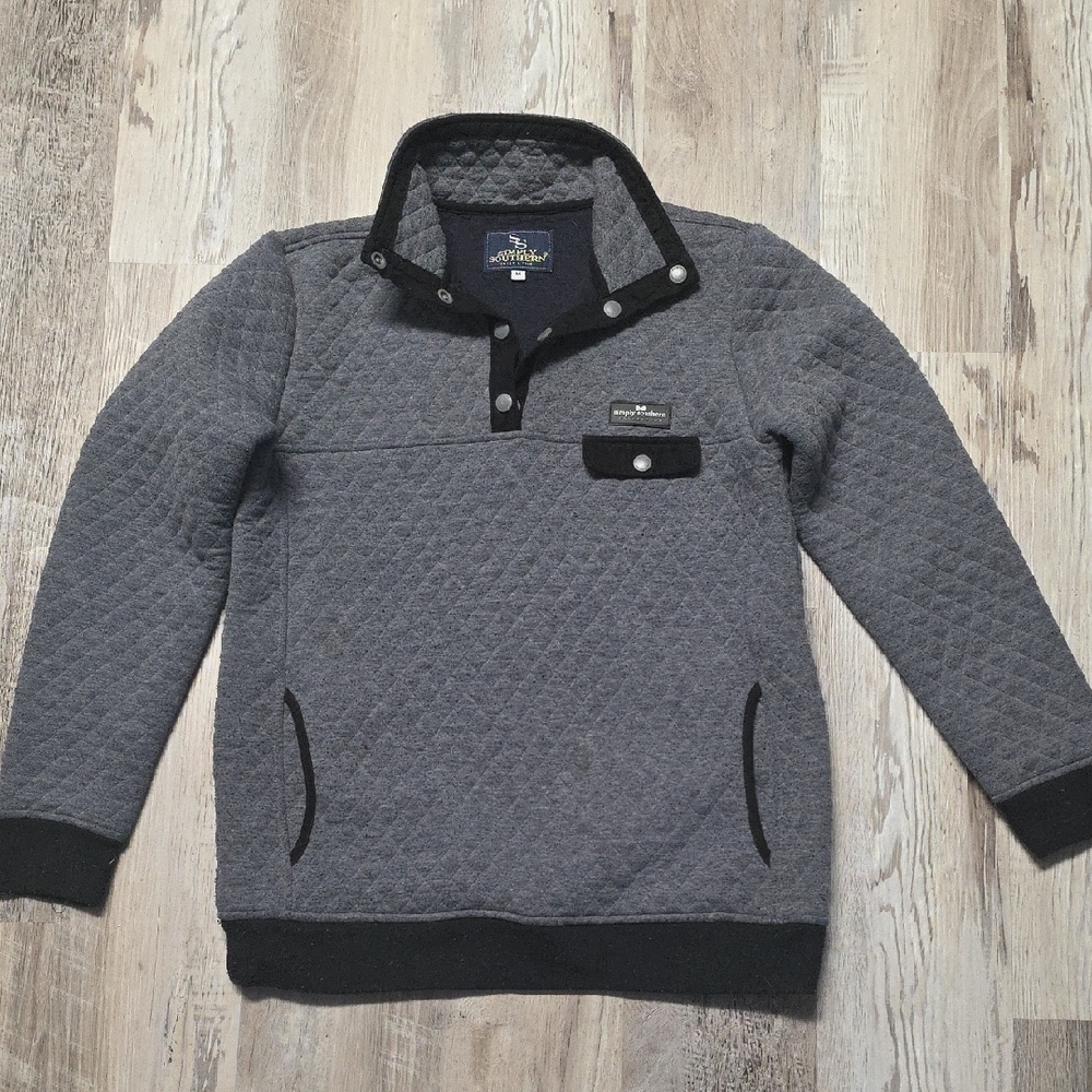 Simply Southern Charcoal Quilted Pullover with Black Trim